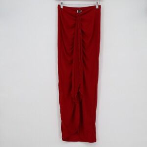 SHEIN BAE Red Ruched Ruffle Front Maxi Skirt Small Mesh Draped Lined